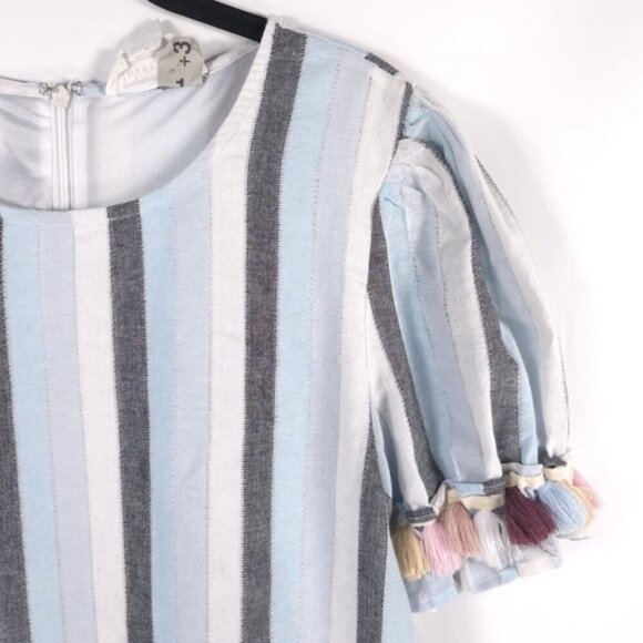 Loveriche Mini Dress Flare Striped Tassels Ruffled Hem‎ Cotton LD42842 SMALL - Picture 8 of 13